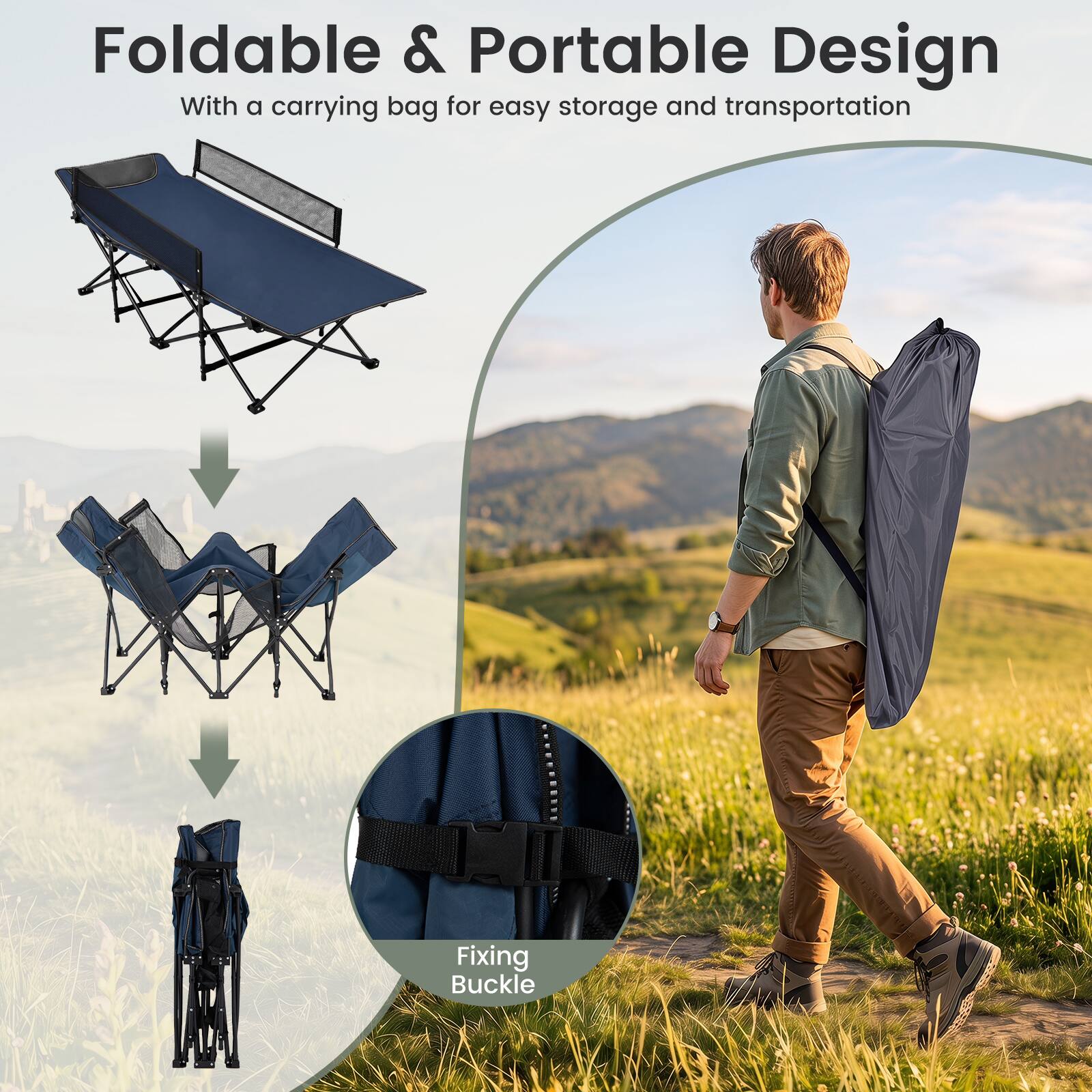 Foldable & Portable Design  
With a carrying bag for easy storage and transportation  

Fixing Buckle