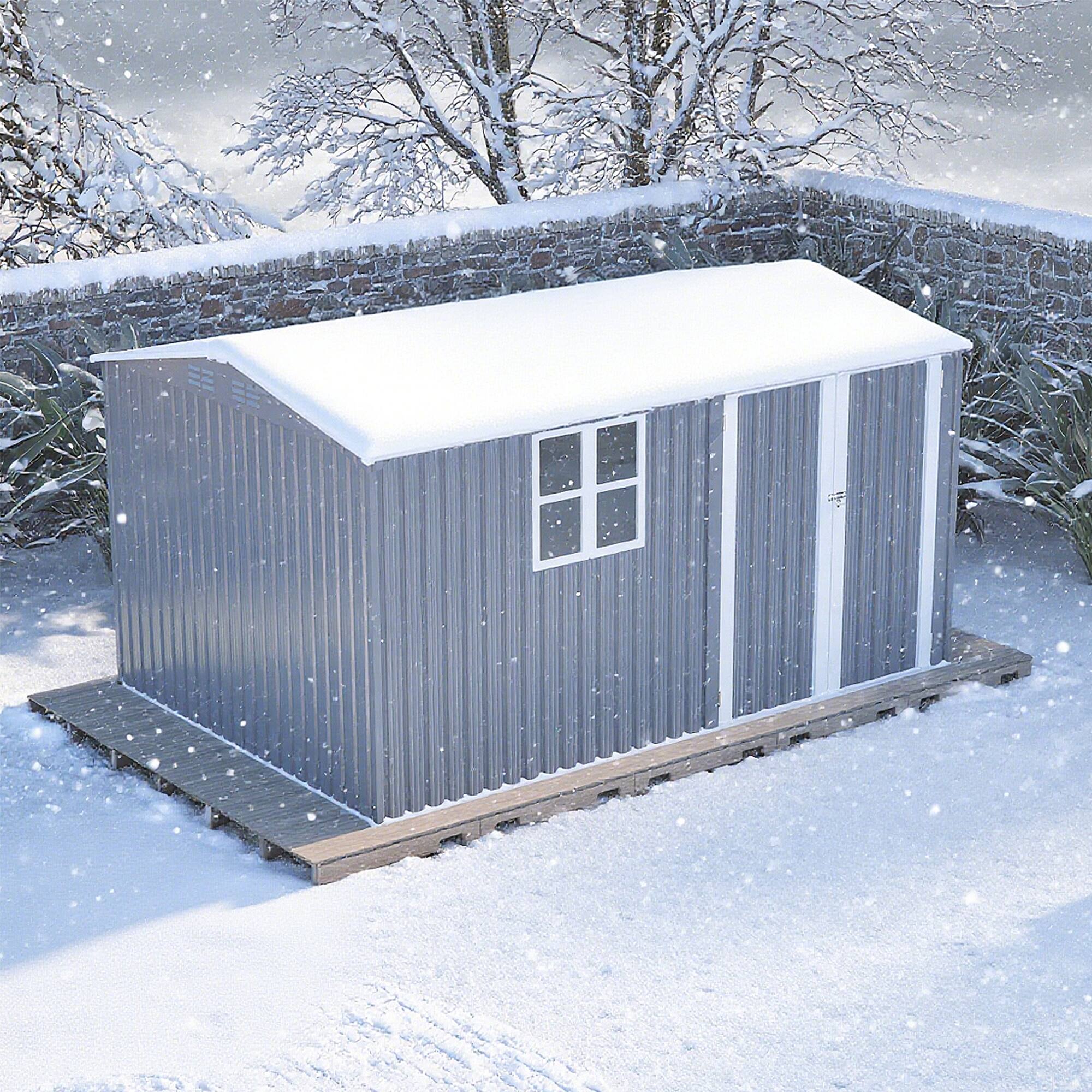 Alt View 7. Lirago - 8x12 FT Outdoor Storage Shed All-Weather Metal Shed with Lockable Doors - Gray.