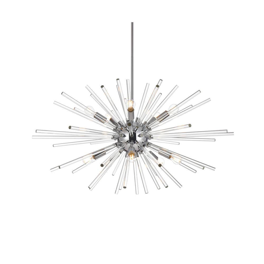 Left. Elegant Lighting - Sienna 32 inch crystal rod pendant in chrome - Chrome.
