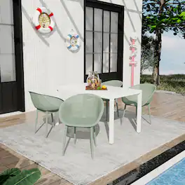 Mondawe - 5-Piece Outdoor Dining Set – 55 Inch Table with 4 Lounge Chairs - Green+White