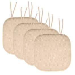 Sweet Home Collection - Honeycomb Memory Foam Non-Slip 16" x 16" Chair Cushion Pad with Ties, 4-Pack - Linen