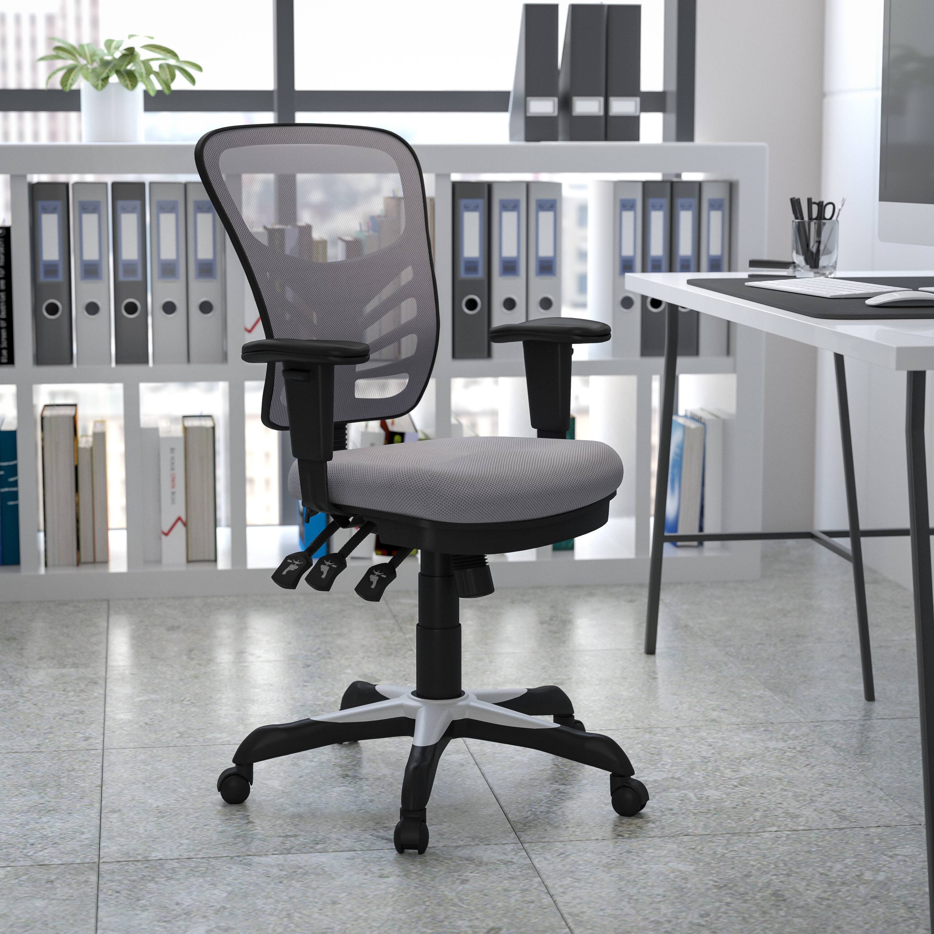 Alt View 1. Emma + Oliver - Mid-Back Mesh Triple Paddle Swivel Ergonomic Office Chair with Adjustable Arms - Gray/Black Frame.