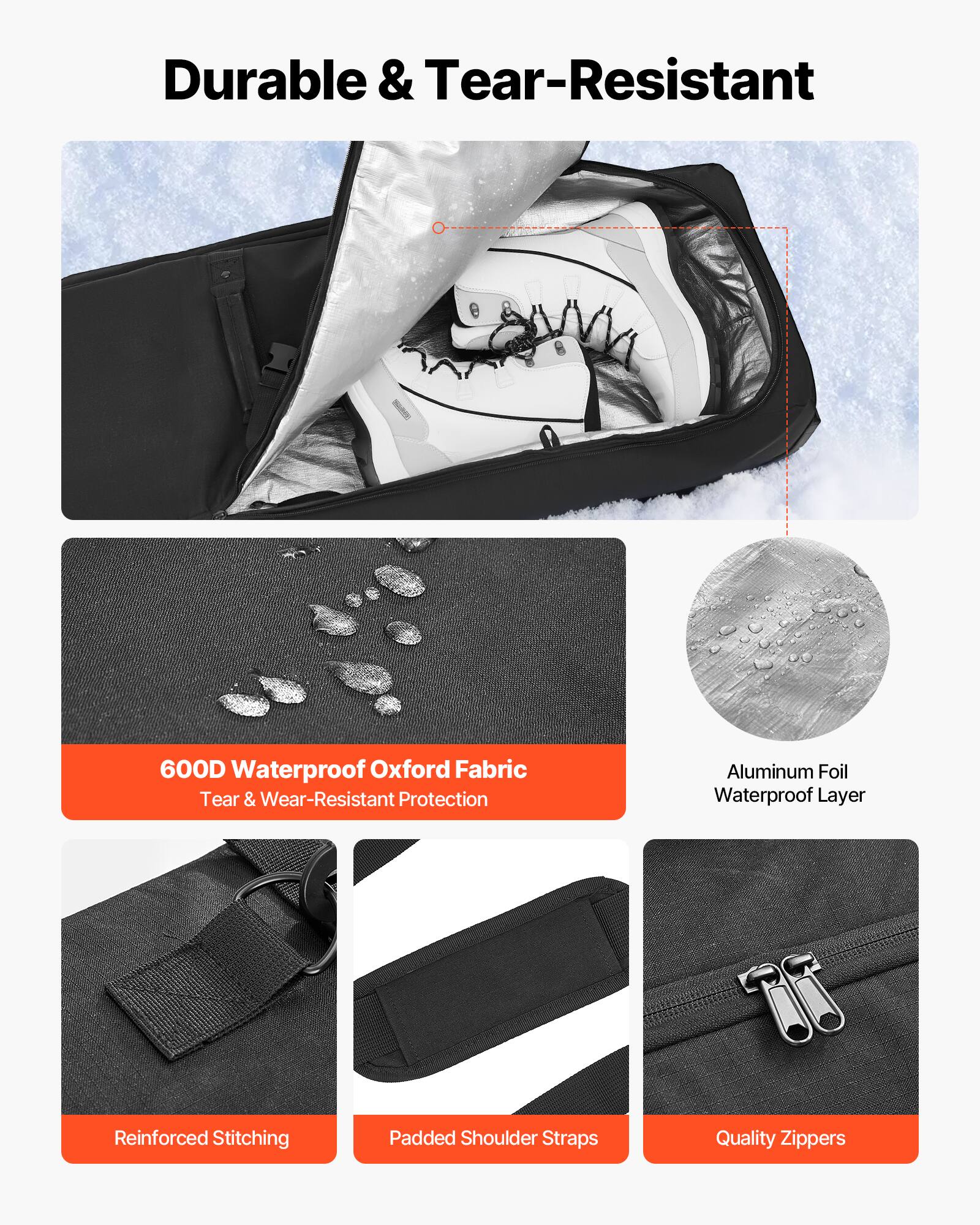 Durable & Tear-Resistant

- 600D Waterproof Oxford Fabric
  - Tear & Wear-Resistant Protection

- Aluminum Foil Waterproof Layer

- Reinforced Stitching

- Padded Shoulder Straps

- Quality Zippers