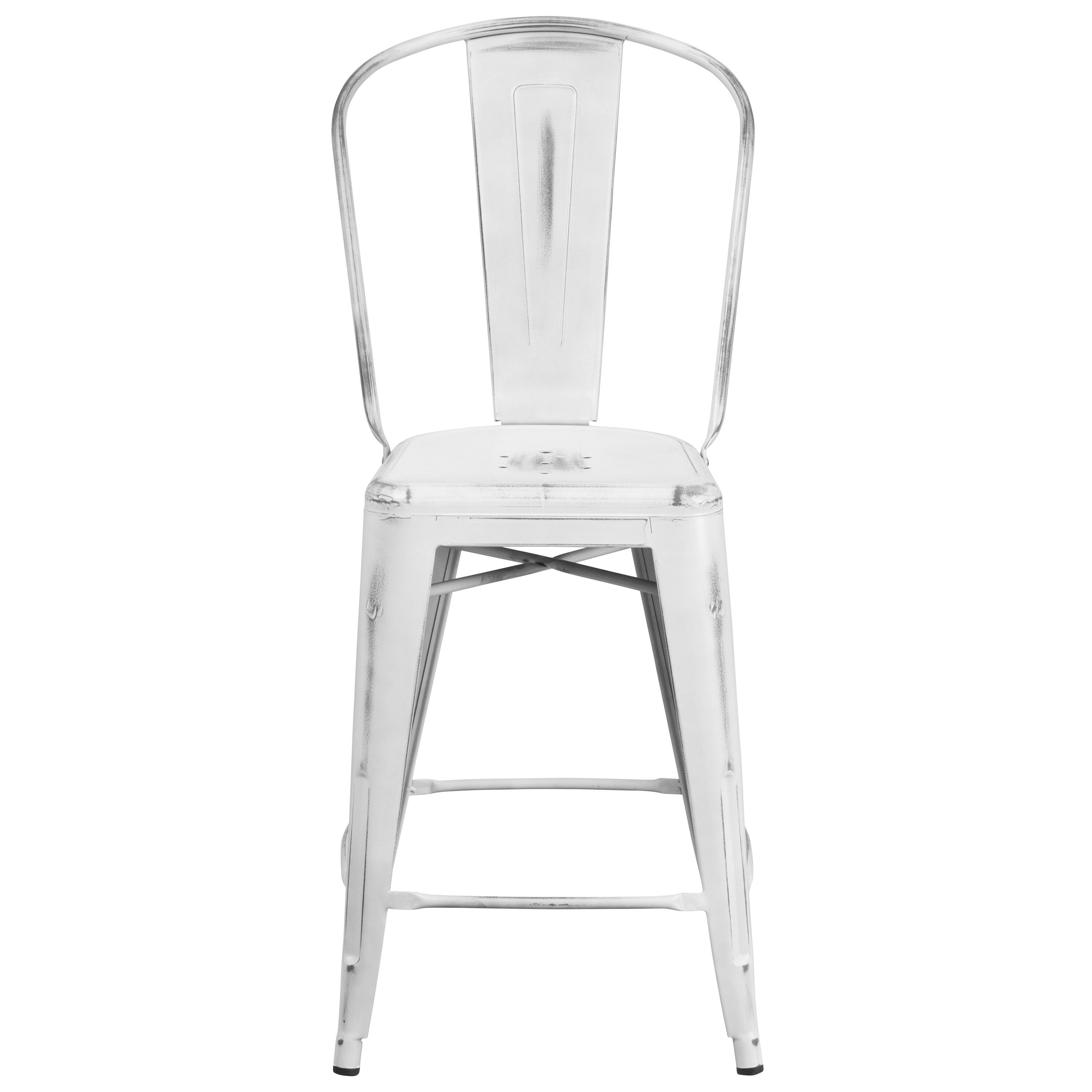 Alt View 7. Emma + Oliver - Commercial Grade 24"H Distressed Metal Indoor-Outdoor Counter Stool with Back - White.