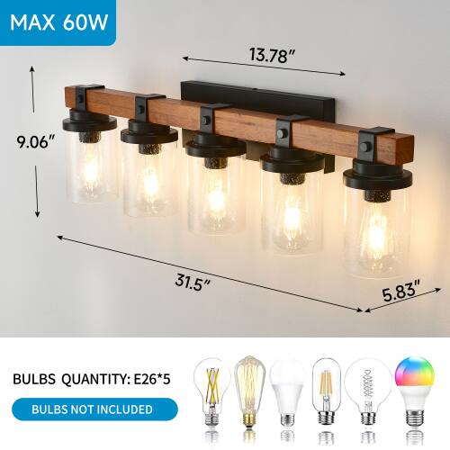 MAX 60W  
13.78"  
9.06"  
31.5"  
5.83"  
BULBS QUANTITY: E26*5  
BULBS NOT INCLUDED