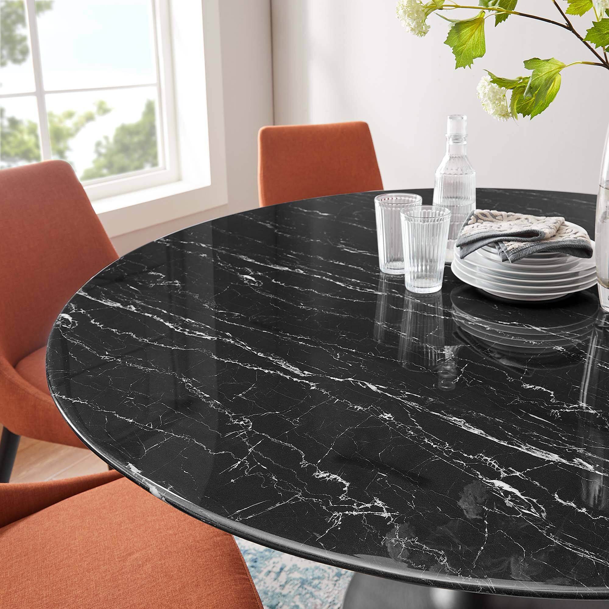 Alt View 3. Modway - Lippa 60" Round Faux Marble Dining Table by Modway - Black Black.