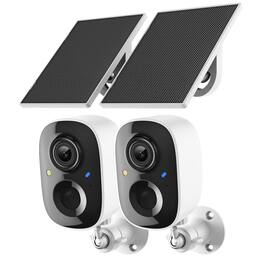 PRIMEPLUS - 2K Solar Powered Wireless Outdoor Cam 2-Pack, Motion Detect, Color Night Vision, 2-Way Audio, Siren, IP65