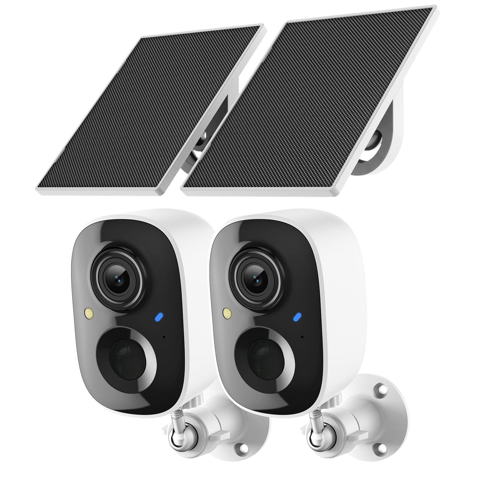 Front. PRIMEPLUS - 2K Solar Powered Wireless Outdoor Cam 2-Pack, Motion Detect, Color Night Vision, 2-Way Audio, Siren, IP65.