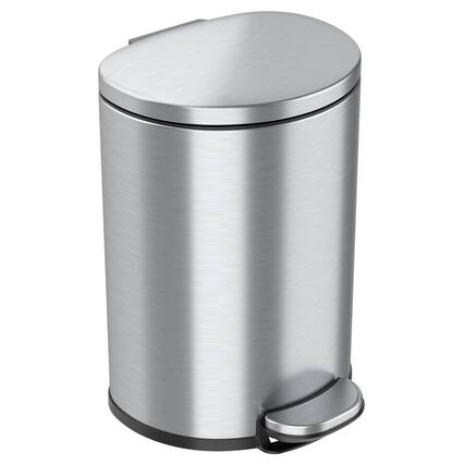 Front. iTouchless - 3 Gallon SoftStep Semi-Round Stainless Steel Step Bathroom Trash Can with AbsorbX Odor Filter - Silver.