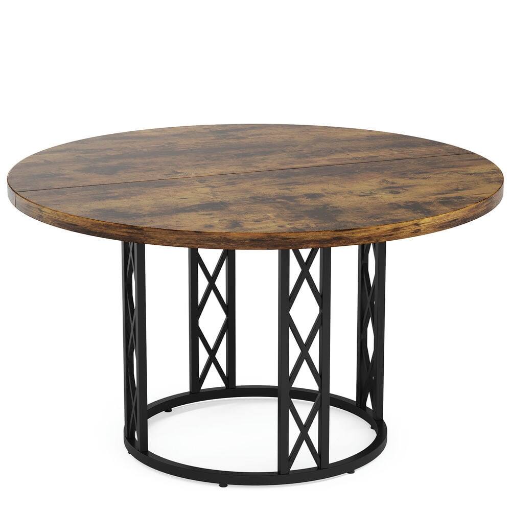 Angle. Kadyn - Kadyn Dining Table, Living Room Table Round for 4 People, 47" Kitchen Table with Metal Base,Brown & Black - Brown.