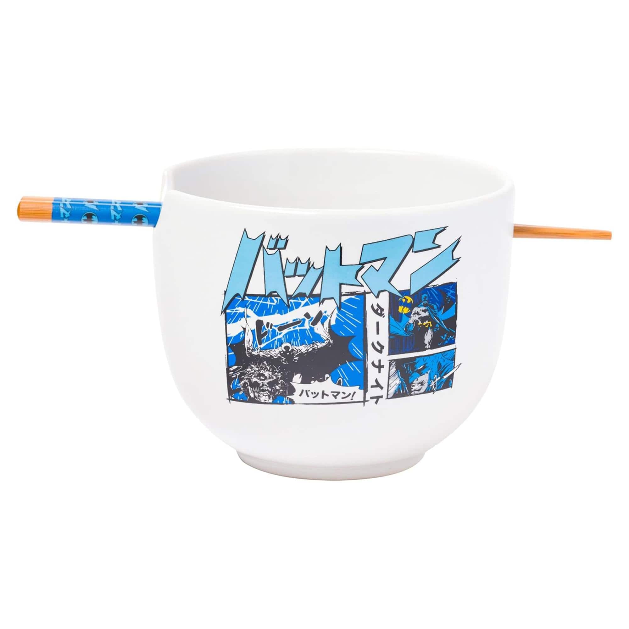 DC Universe - DC Comics Batman Manga Panels 20oz Ceramic Ramen Bowl with Chopsticks - Blue