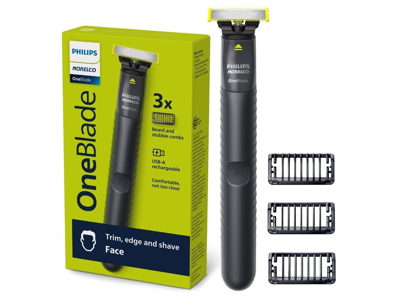 PHILIPS Norelco OneBlade Beard and stubble combs OneBlade rechargeable Comfortable, USB-A not too close Trim, edge and shave Face