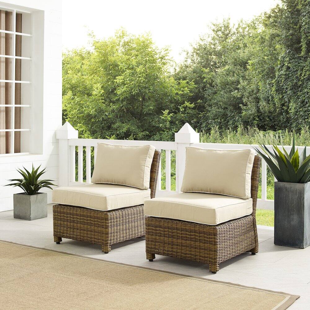 Alt View 10. Crosley Furniture - Bradenton 2Pc Armless Wicker Outdoor Chair Set - 2 Armless Chairs - Sand.