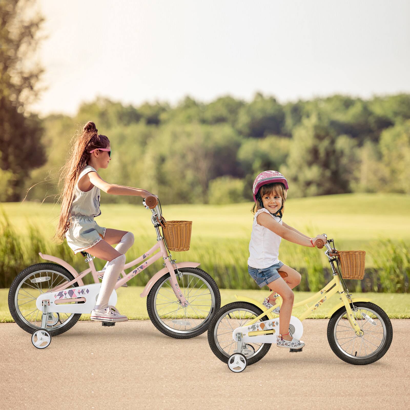 Alt View 3. Gymax - Gymax 16'' Kids Bike w/ Height Adjustable Handlebar Seat Basket Bell Training Wheels Yellow - Yellow.