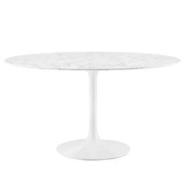 Lippa 54" Round Faux Marble Dining Table by Modway - White