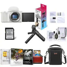 Bundle - Sony - ZV-E10 Mirrorless Interchangeable Lens Vlog Camera, White - with Vlogger Accessory Kit, Corel Mac Software