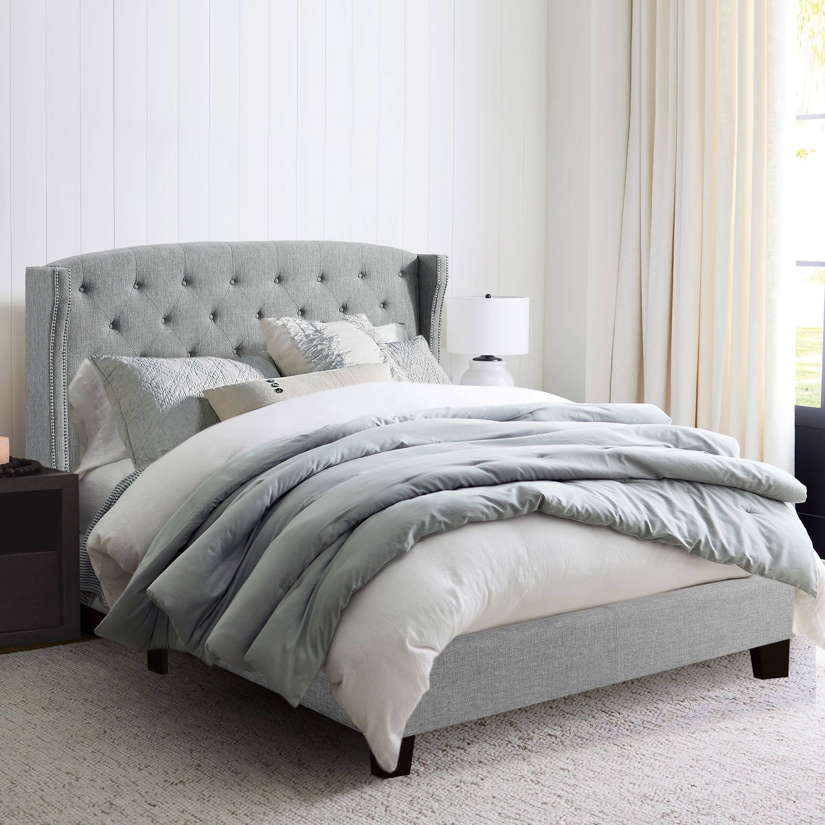 Alt View 2. Boyel Living - Upholstered Bed with Nailhead Trim High Back and Solid Wood Frame - Light Gray.