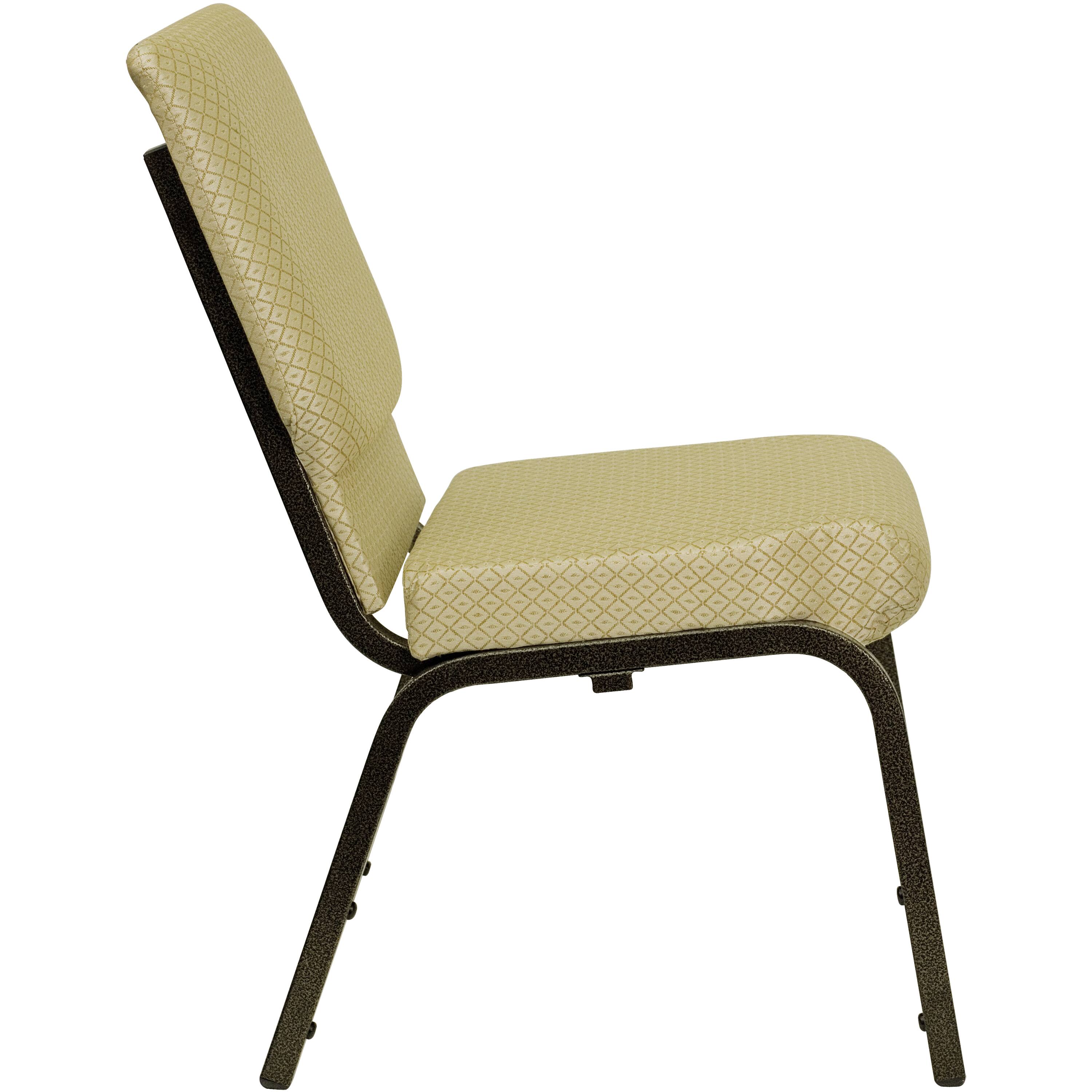 Alt View 4. Emma + Oliver - 4 Pack 18.5''W Stacking Church Chair - Beige Patterned Fabric/Gold Vein Frame.