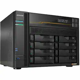 Asustor - Lockerstor 8 Gen3 AS6808T 8 Bay NAS, AMD Ryzen Quad-Core 2.3 GHz, 16GB RAM ECC DDR5, 4 M.2 NVMe Slots, Dual 5GbE - Black