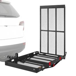 VEVOR - Hitch Mount Wheelchair Carrier Height Adjustable, 500LBS Steel Mobility Scooter Carrier Cargo Basket with Folding Ramp - Black