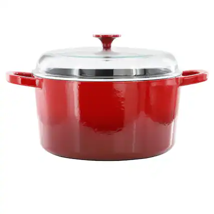 Front. Crockpot - Crock Pot Artisan 7 Quart Enameled Cast Iron Dutch Oven in Red with Borosilcate Lid - Red.