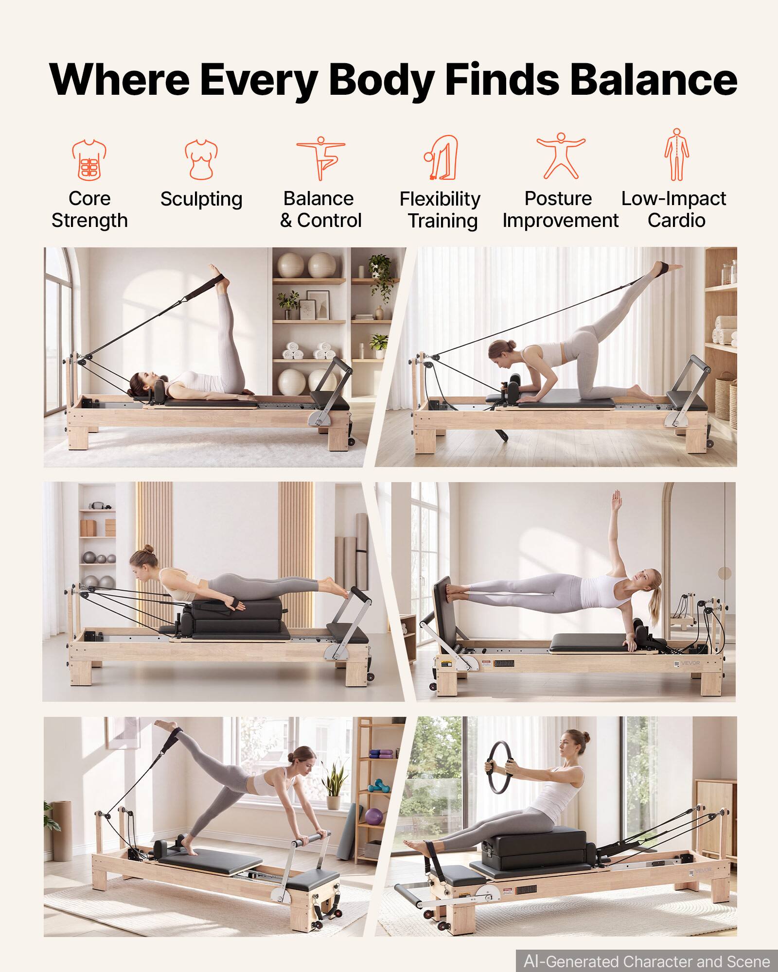 Where Every Body Finds Balance

Core Strength
Sculpting
Balance & Control
Flexibility Training
Posture Improvement
Low-Impact Cardio

VEVOR

AI-Generated Character and Scene