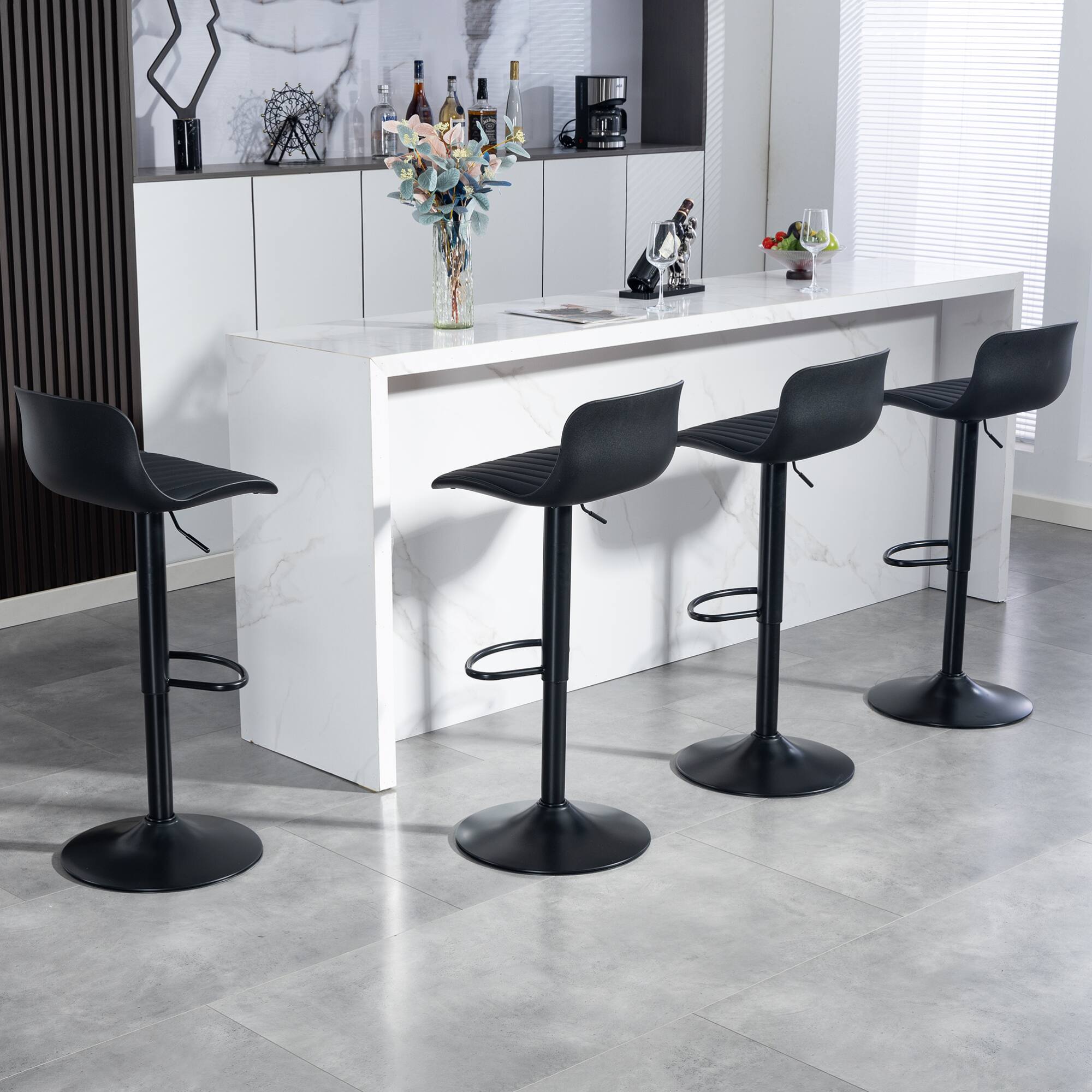 Back. GOODSILO - Set of 2 Adjustable Swivel Bar Stools with Backrest, Modern Counter Height Stools for Kitchen Islands - Black.