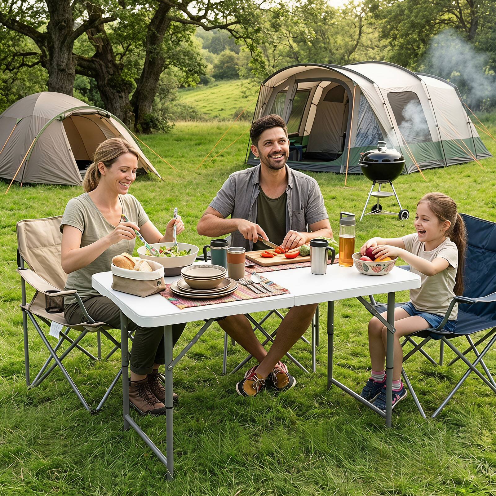 Alt View 1. Costway - Costway 4 ft Portable Camping Table with HDPE Tabletop & Metal Legs Safety Lock for Party - White.