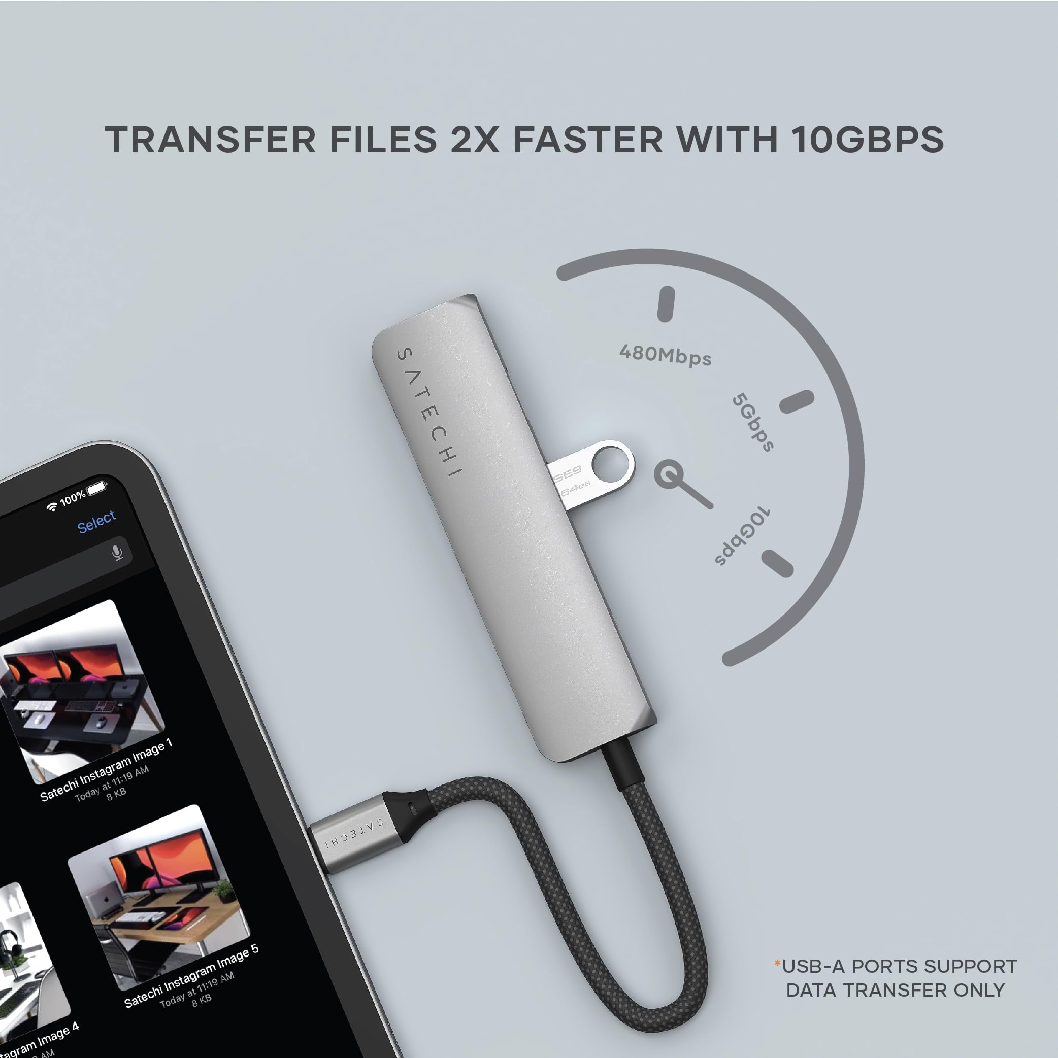 TRANSFER FILES 2X FASTER WITH 10GBPS

480Mbps 5Gbps 10Gbps

USB-A PORTS SUPPORT DATA TRANSFER ONLY