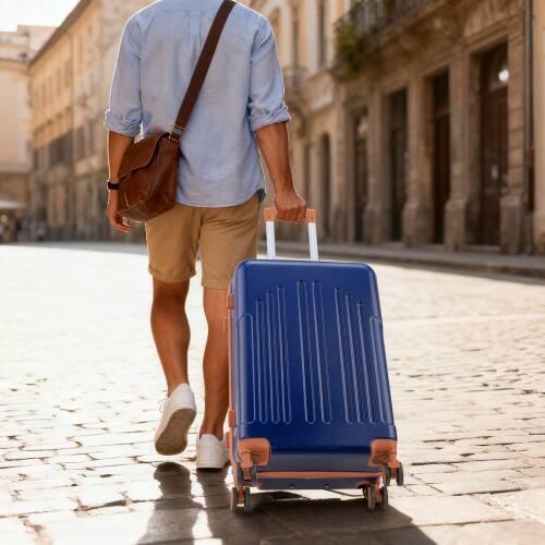 Alt View 4. Winado - 24" Checked Luggage Trolley Case ABS Hardside Medium Suitcase with Double Spinner Wheels & TSA Lock for Travel Business - Navy Blue & Brown.