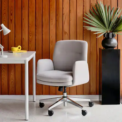 Front. Branch Furniture - Branch Softside Mid-Century Modern Mid Back Office Chair – Removable Arms, Adjustable Height, Cloud-Like Comfort - Bone.