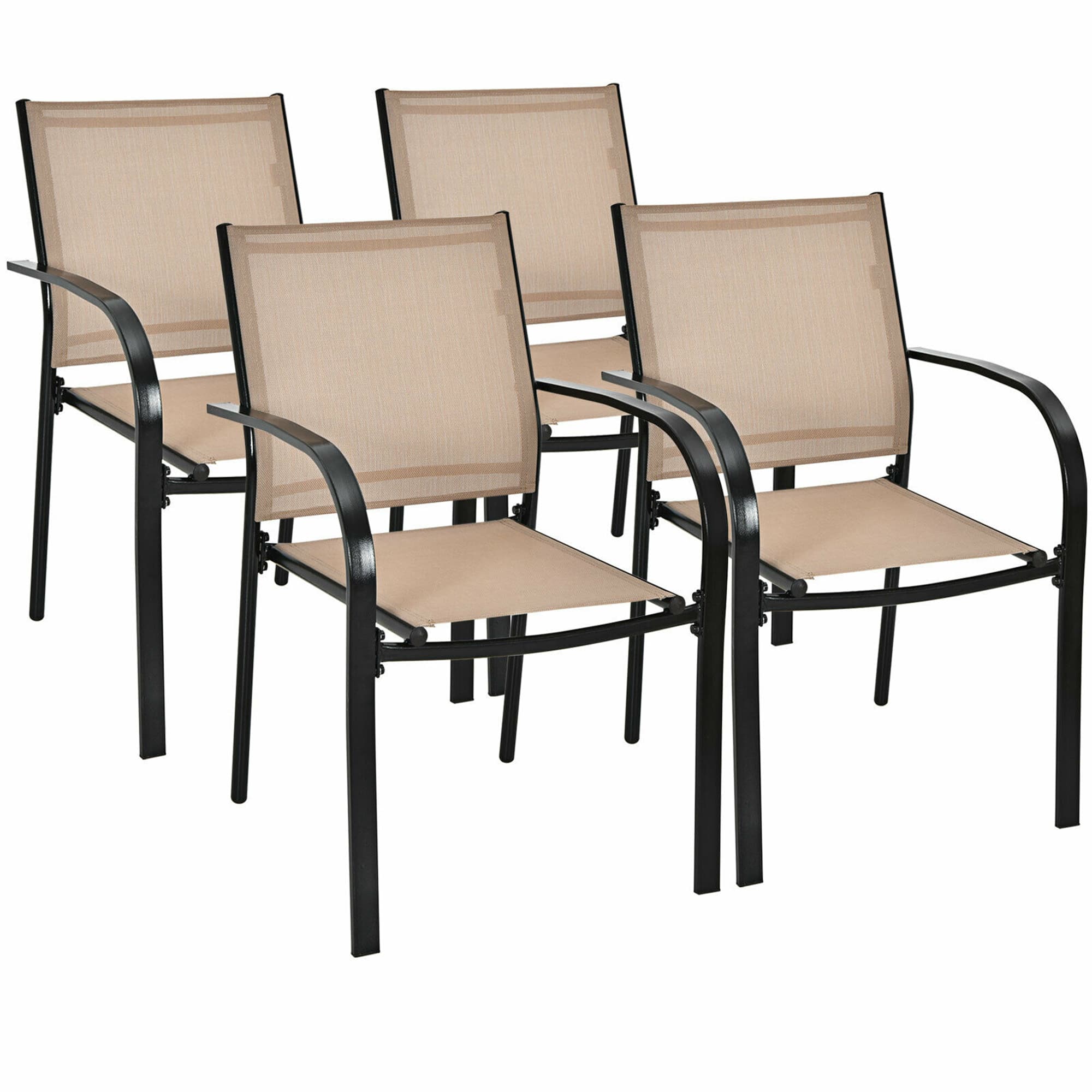 Gymax - 4PCS Stackable Patio Dining Chair w/ Steel Frame & Quick-drying Fabric - Brown and black price history on PriceWatchPro