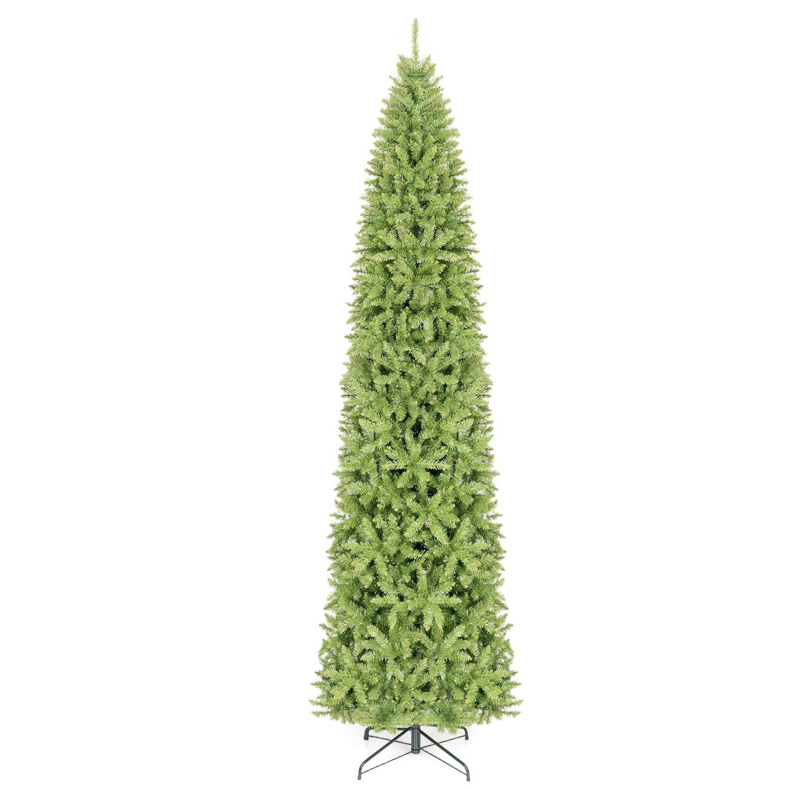 Alt View 1. Costway - Costway 10 FT Artificial Pencil Christmas Tree with 1715 Lush Branch Tips & Metal Stand - Green.