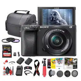 Sony - a6400 Mirrorless Camera with 16-50mm Lens Bundle + 64GB Card + Battery + Filter Kit + Case + Accessories - Black w/ Pro Bundle