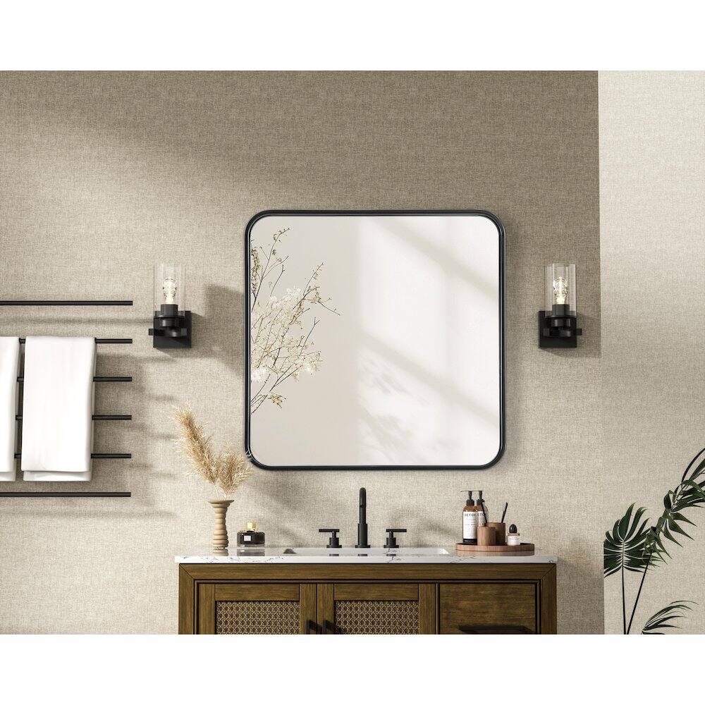 Alt View 3. Elegant Decor - Contour Metal Square Mirror 24x24 in Black - Black.