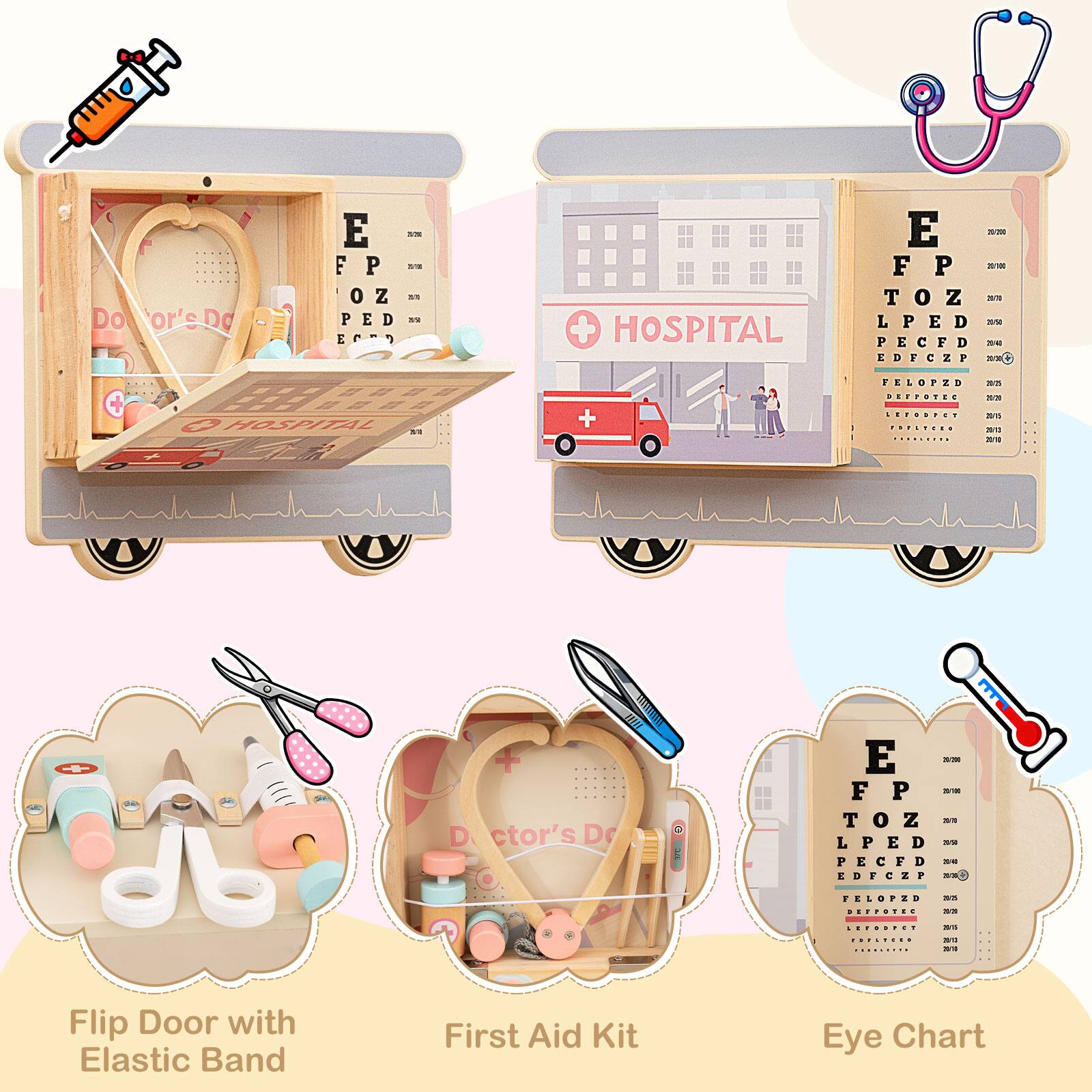 Flip Door with Elastic Band  
First Aid Kit  
Eye Chart
