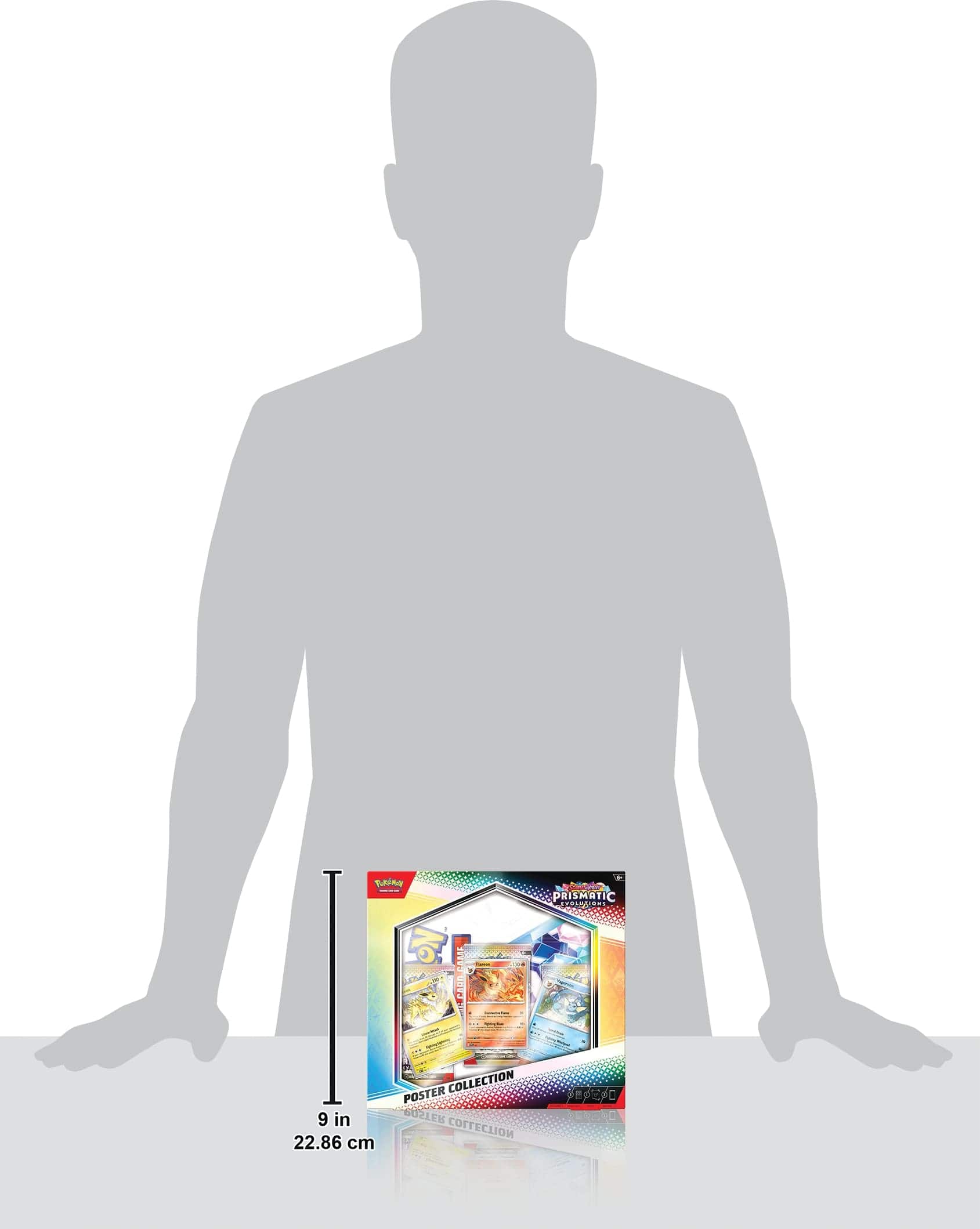 The image features a man's silhouette with a ruler next to it. The ruler measures 9 inches, which is approximately 22.86 centimeters. The man is standing in front of a collection poster, which is likely related to a collection of some sort. The poster is positioned in front of the man, making it a prominent element in the scene.