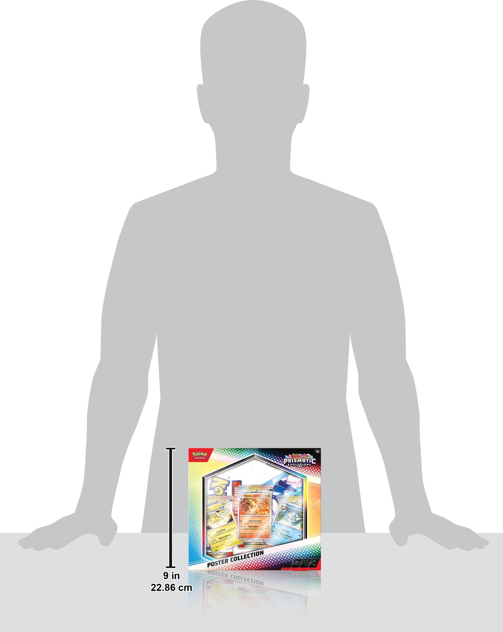 The image features a man's silhouette with a ruler next to it. The ruler measures 9 inches, which is approximately 22.86 centimeters. The man is standing in front of a collection poster, which is likely related to a collection of some sort. The poster is positioned in front of the man, making it a prominent element in the scene.