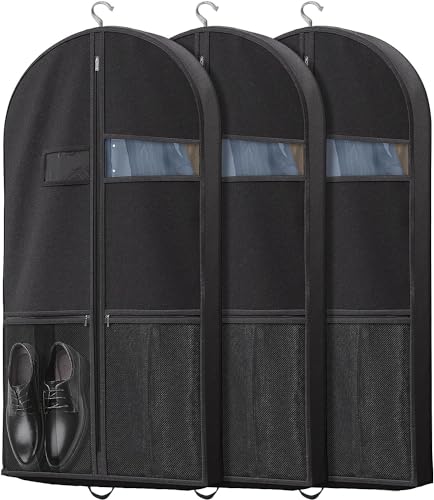 DORLUKFU - Travel Garment Bag with Zipper Pocket, Suit Bag for Suits, Dresses, Coats - ‎Black-3 packs