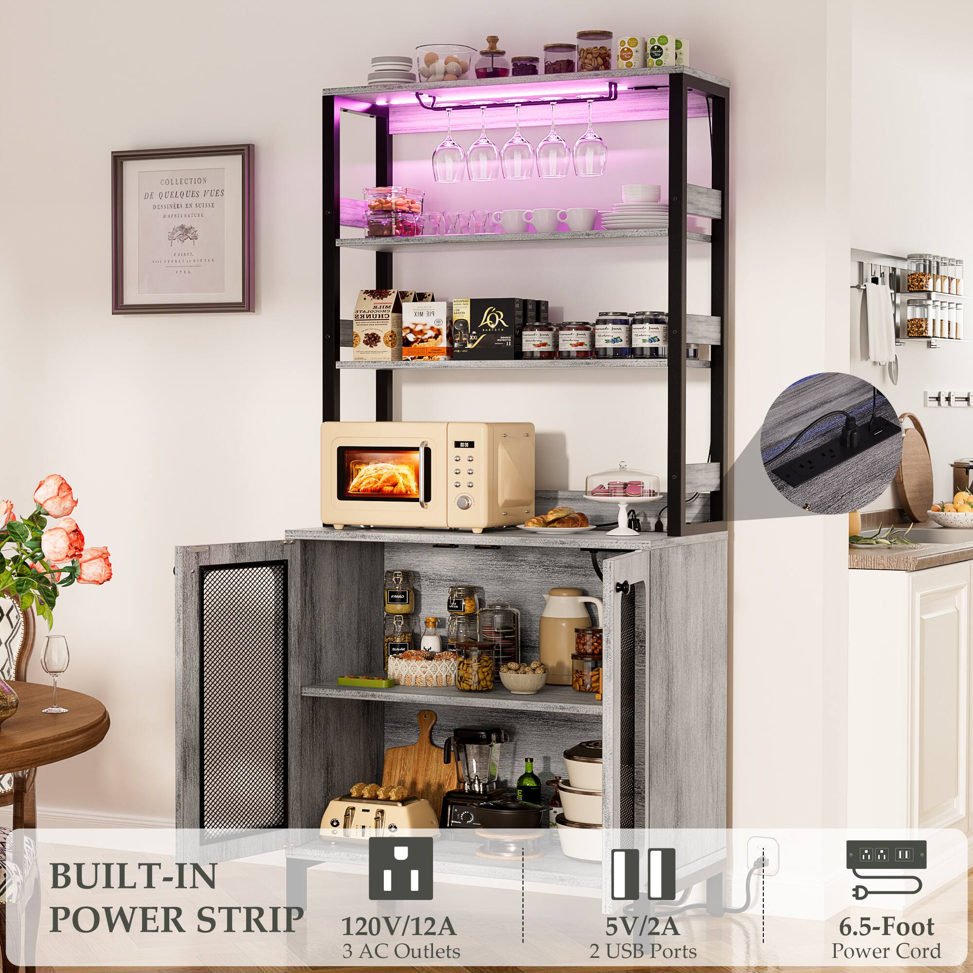 アンティク　フレーム　2個セット Aheaplus 67'' Tall Wine Cabinet with LED Light and Power Strip