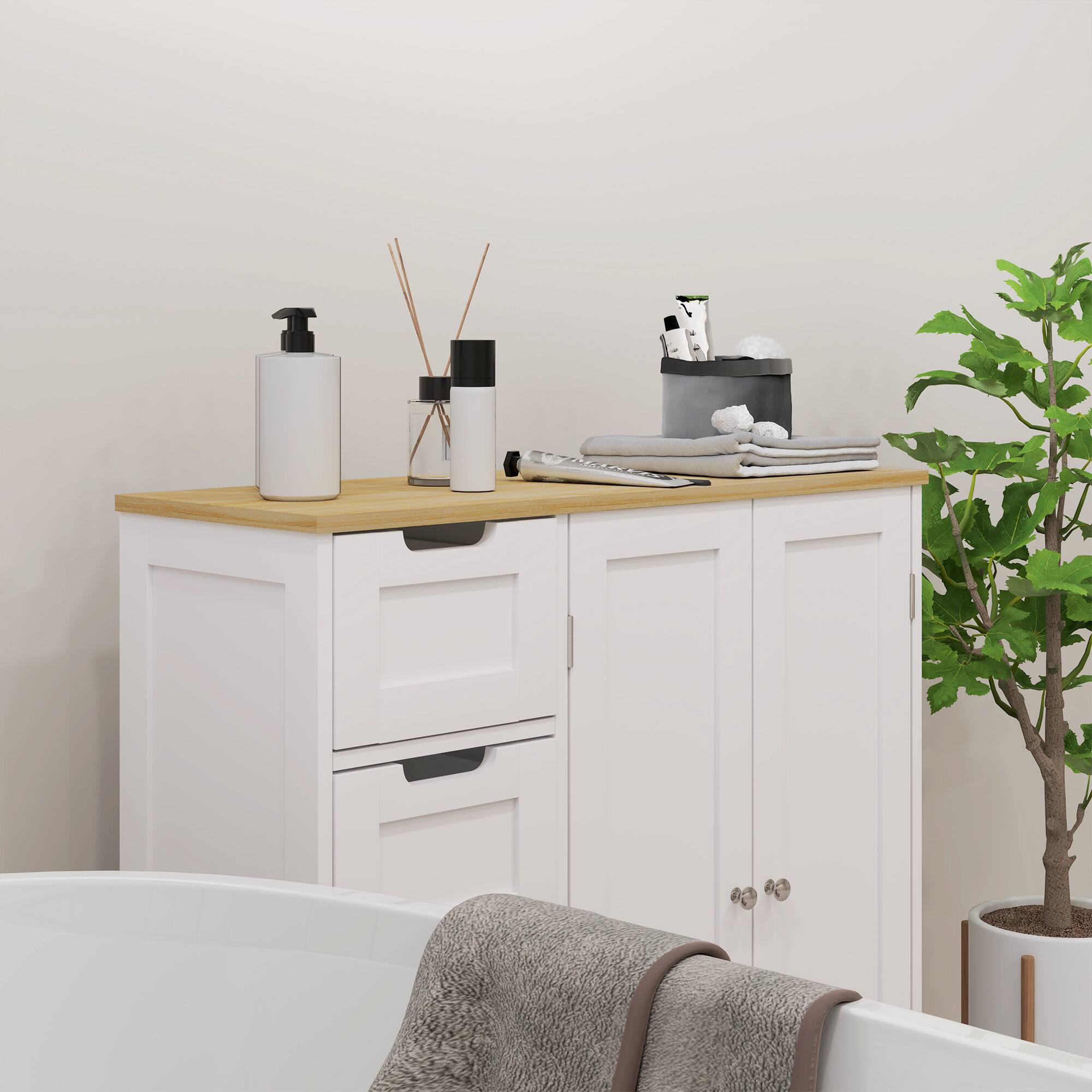 Alt View 7. Homcom - Bathroom Floor Cabinet with Adjustable Shelf, Freestanding Storage with 4 Drawers and 2 Doors​ - White.