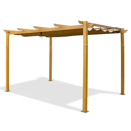 Front. Mondawe - Aluminum Pergola with Retractable Canopy for BBQs and Events - Yellow Brown.