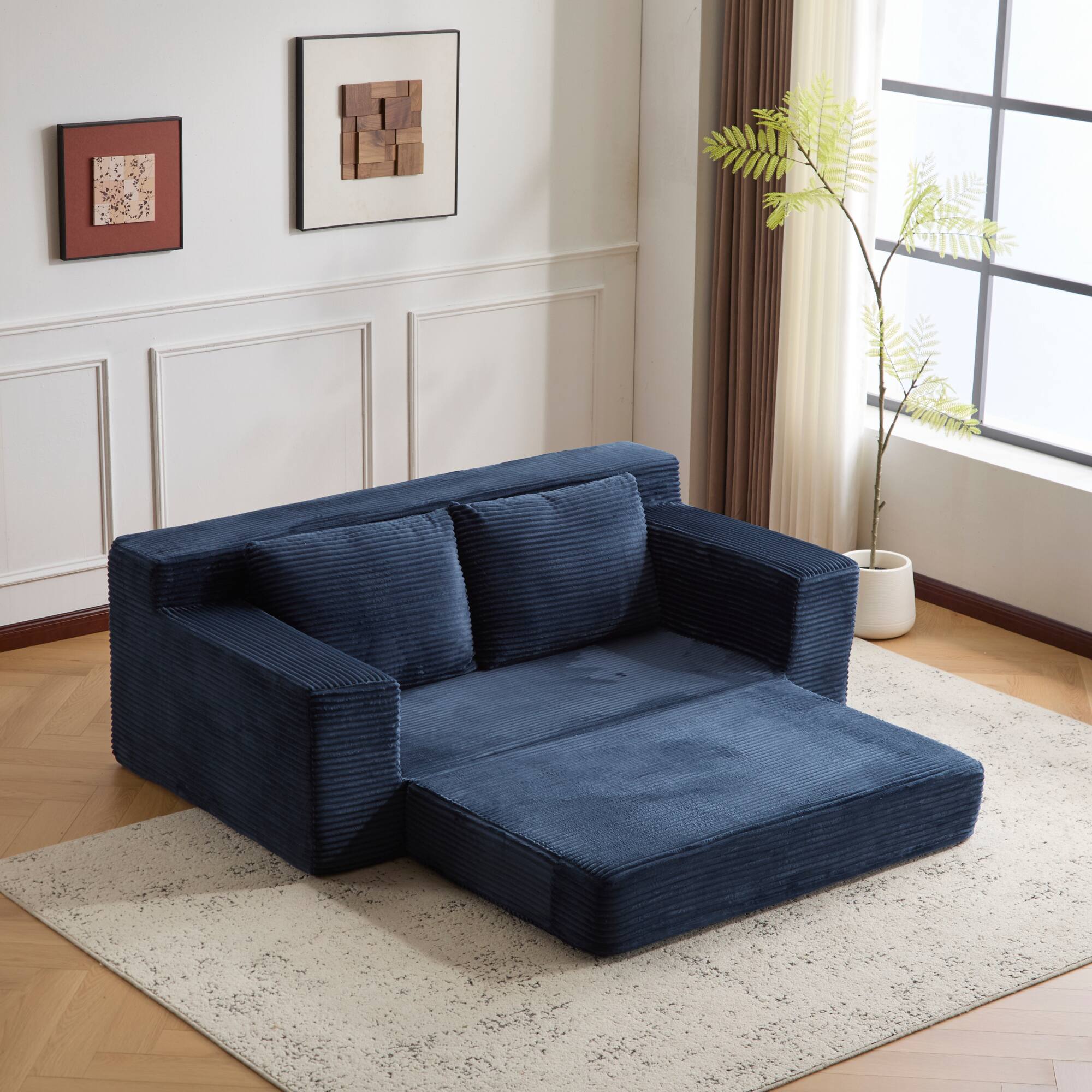 Alt View 6. GOODSILO - Modern Corduroy Loveseat Sofa Bed | Reversible Cushions & Deep Seating for Compact Spaces - Dark Blue.
