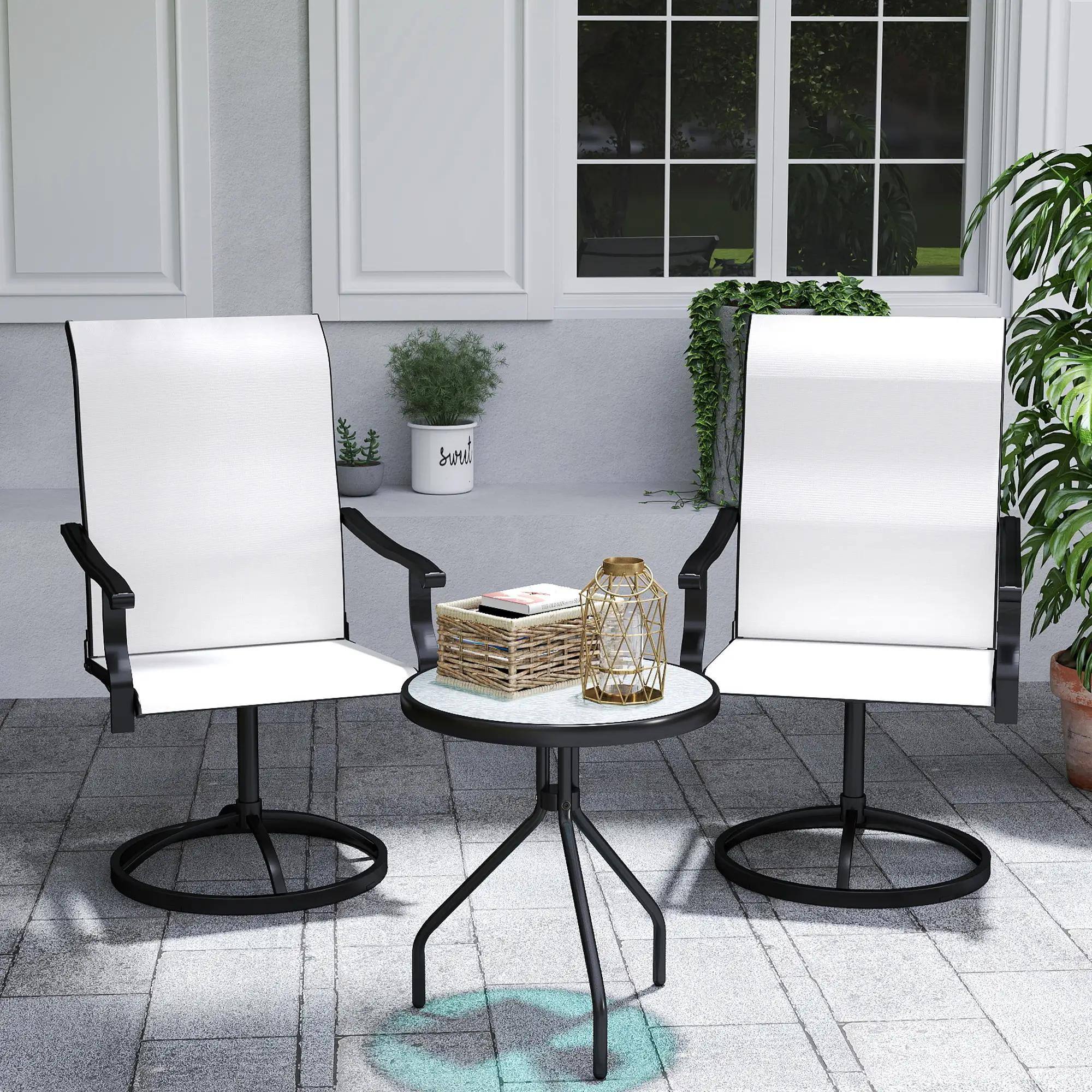 Angle. Resenkos - Resenkos Outdoor Swivel Seating Set, High-Back Mesh Dining Chairs, Weatherproof for Yard, Outdoor Living, Cream White - Cream White.