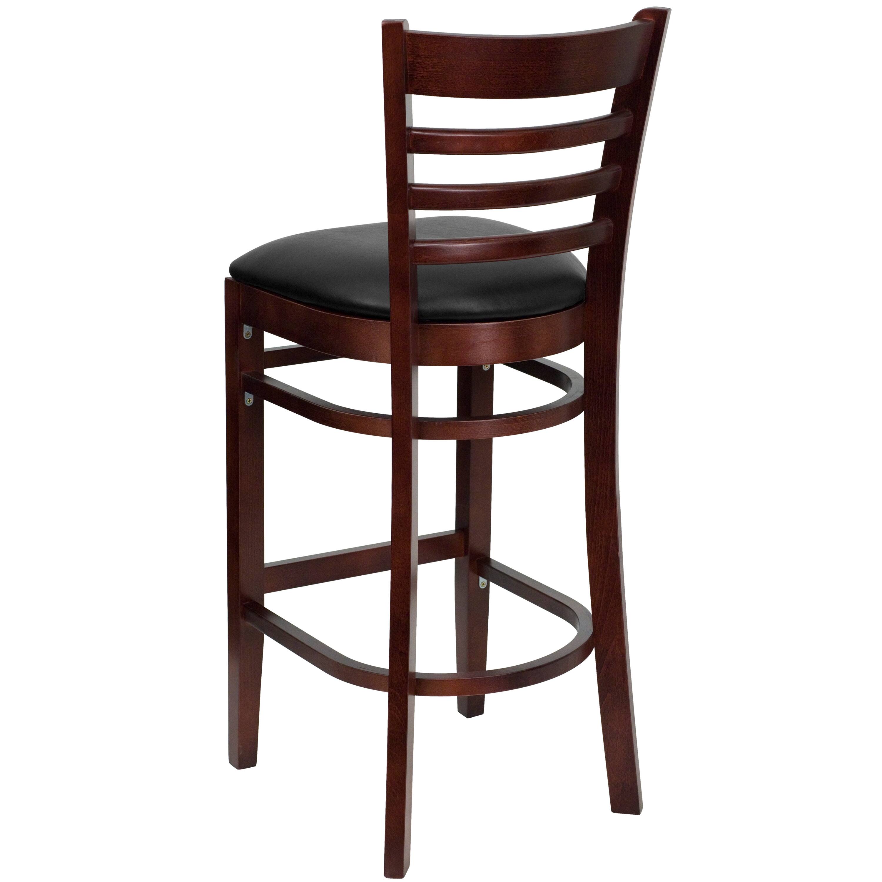 Alt View 5. Emma + Oliver - Ladder Back Wooden Restaurant Dining Barstool - Black Vinyl Seat/Mahogany Wood Frame.