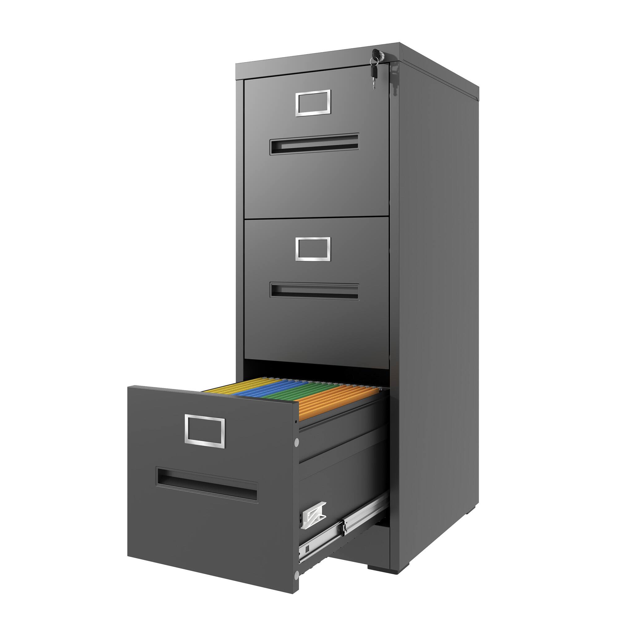 Front. COWLOWN - 3 Drawer Lockable Metal Vertical File Cabinet Black Narrow Fit A4 Legal Letter Size Assembly Required Home Office.