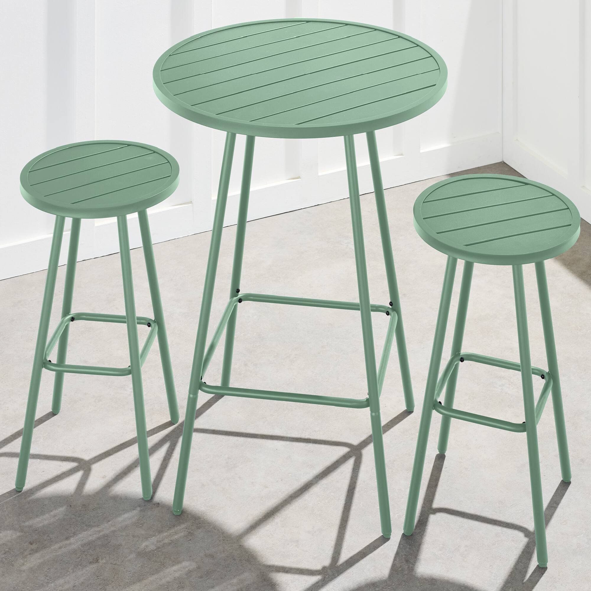 Alt View 7. Best Choice Products - Best Choice Products 3-Piece Steel Patio Bar Height Round Bistro Set w/ Backless Stools, Slatted Design - Sage - Sage.