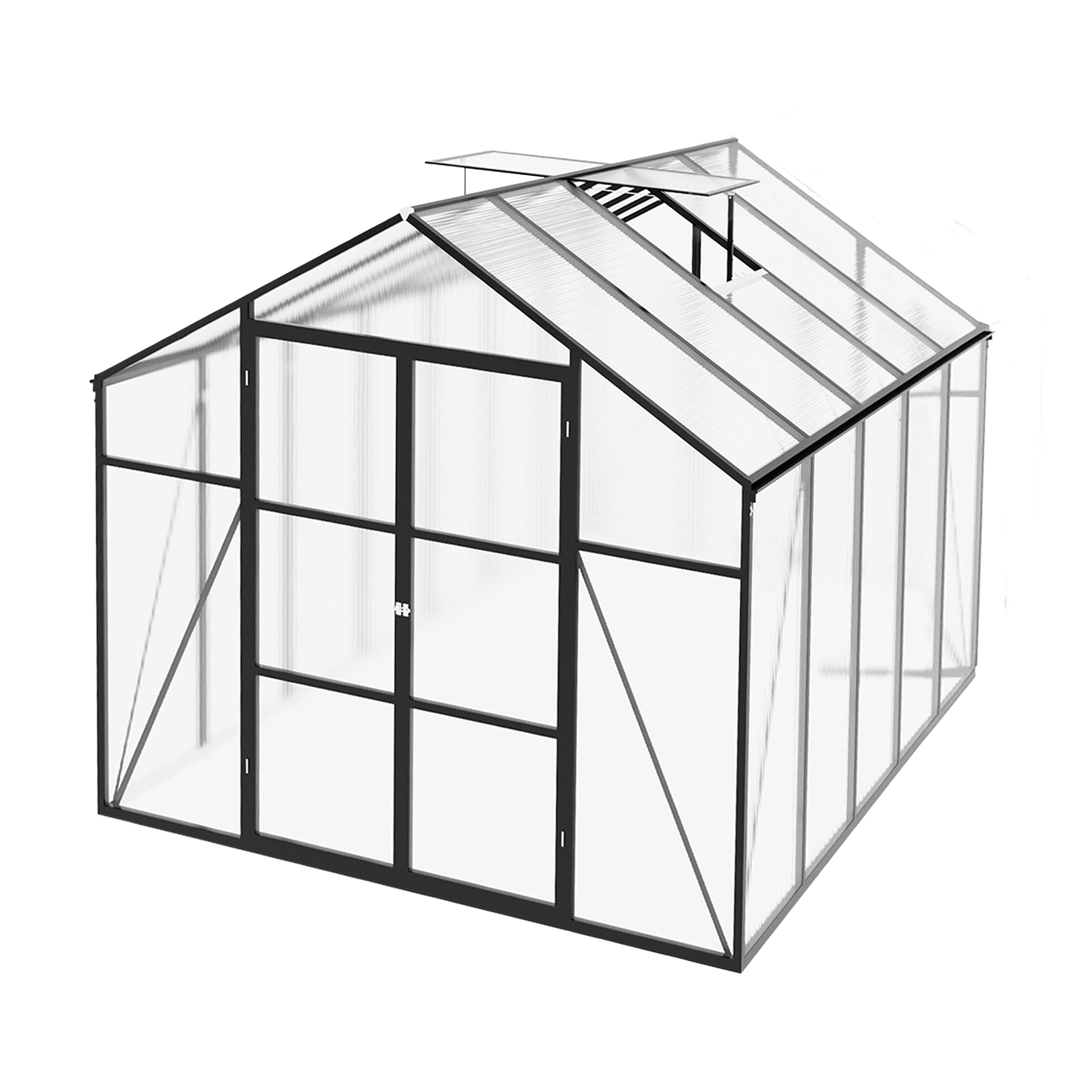 Alt View 4. Mondawe - 8x10 FT Polycarbonate Greenhouse With Aluminum Frame and Adjustable Roof Vents - Black.
