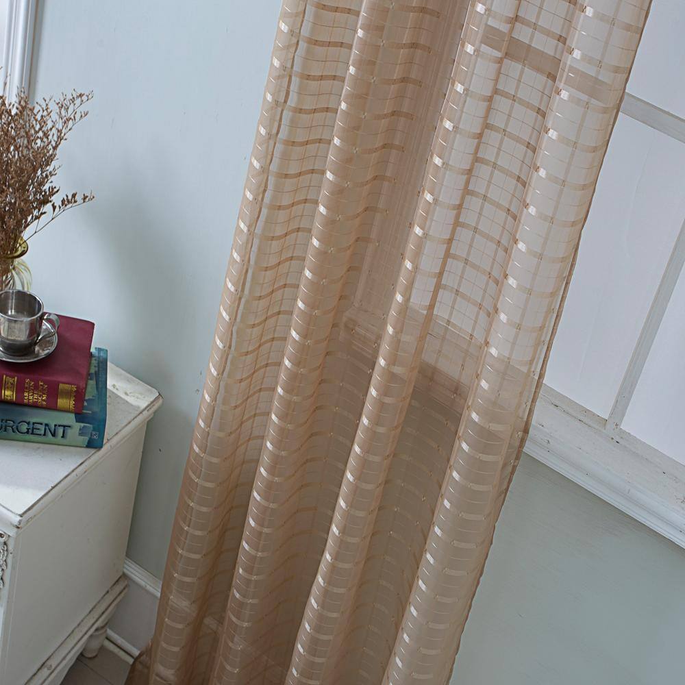 Front. Olivia Gray - Olivia Gray Taupe Wanda Box Voile Grommet Curtain Panel - 54x90 Inches, Machine Washable with 8 Silver Grommets - Taupe.