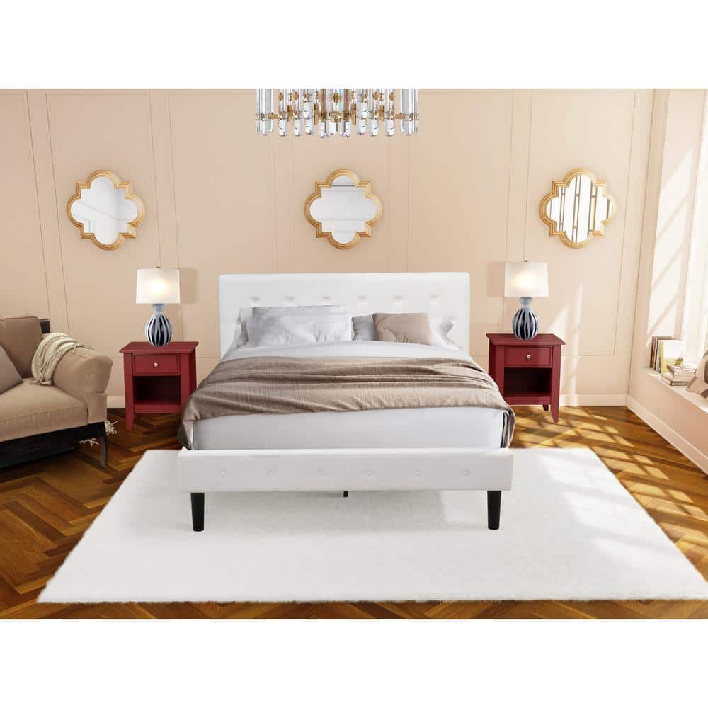 East West Furniture - NL19Q-2GA13 3 Pc Queen Bed Set - 1 Wooden Bed Fabric Headboard and 2 Wood Nightstand - Burgundy Finish - White Velvet price history on PriceWatchPro